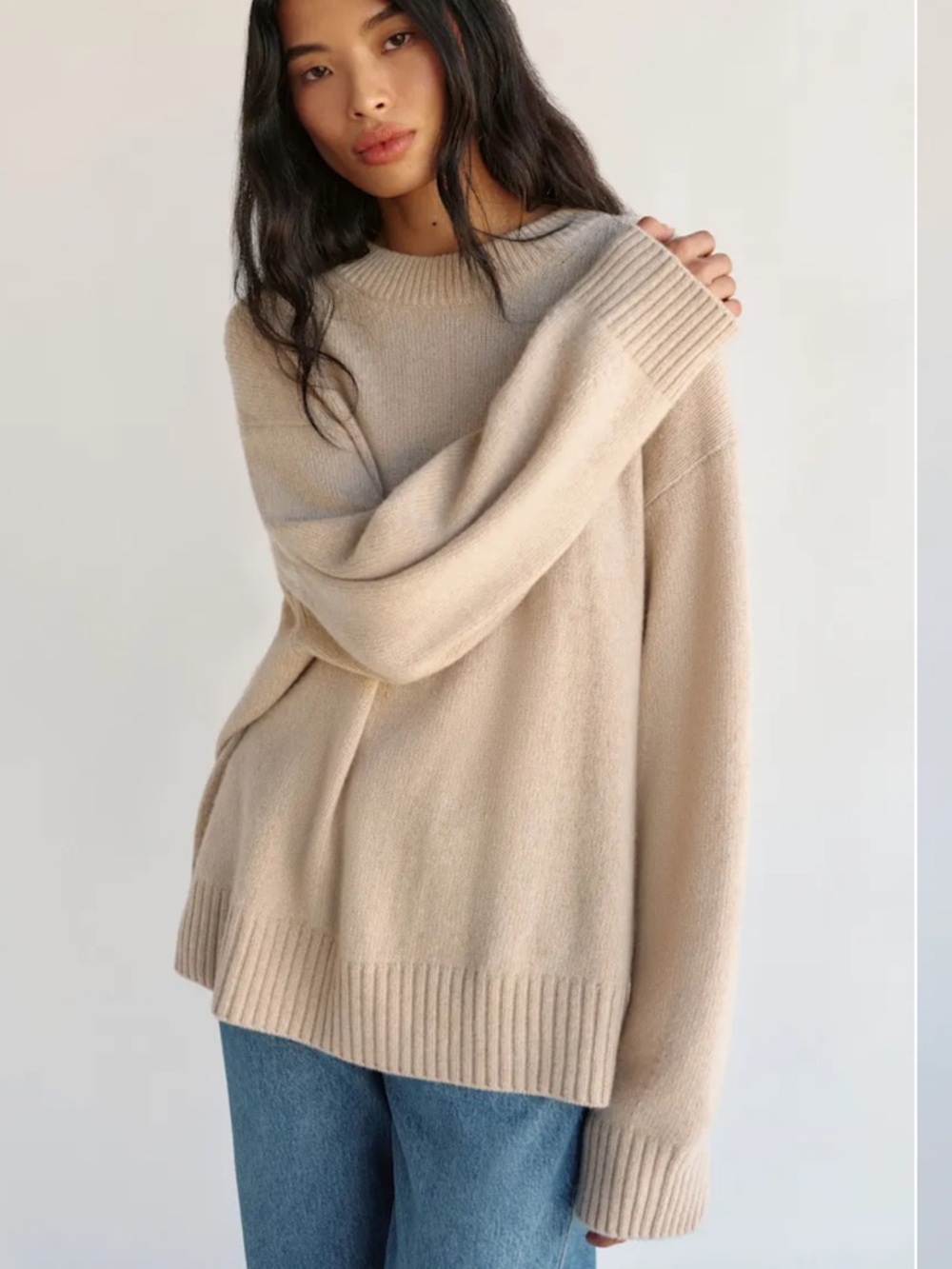 Reformation Cove Cashmere Oversized Crew Sweater - Wheat